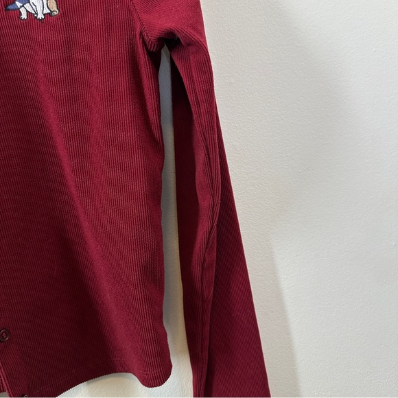 Madden Girl Ribbed Cardigan Burgundy Red Bulldog Embroidery Button Front Size M - Picture 8 of 8
